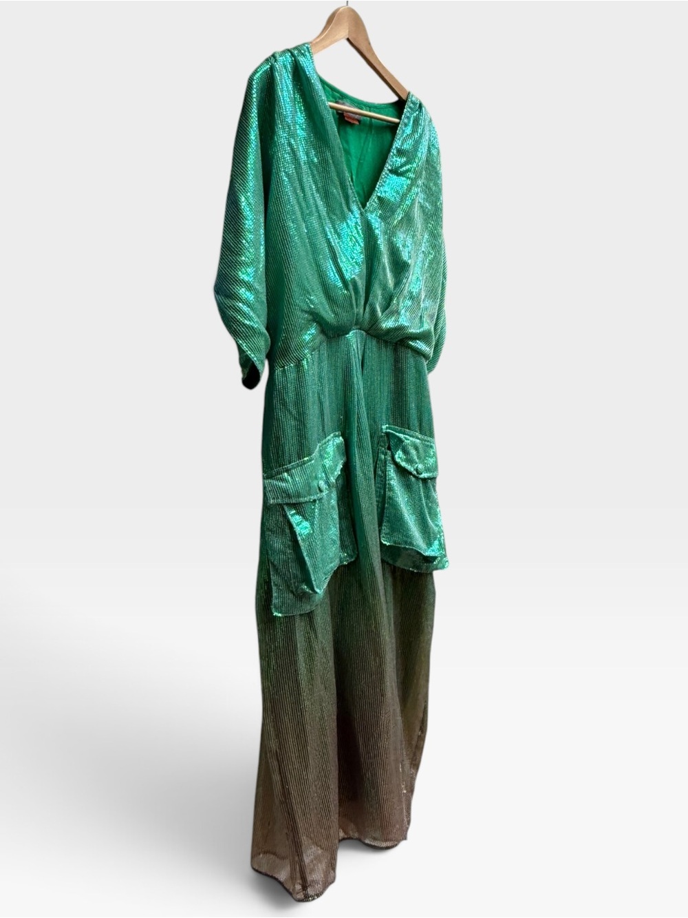 Bhanuni by Jyoti Green Ombré Sequin Dress Cargo Pockets Anthropologie